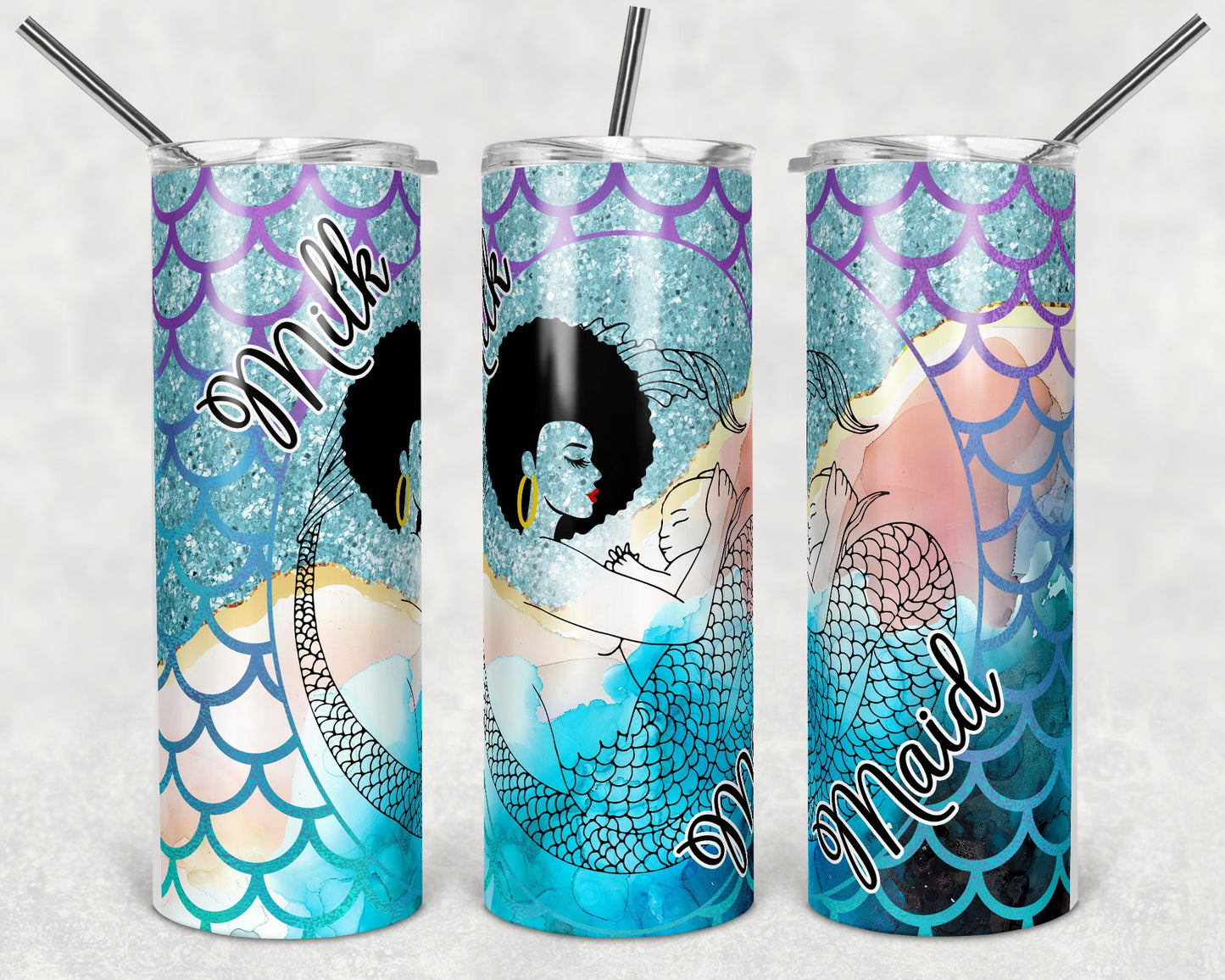 20 oz Skinny Tumbler Sublimation Design Template Breastfeeding Milk Maid Mermaid