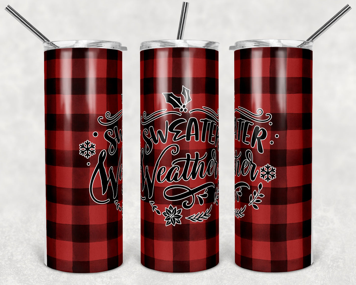 20 oz Skinny Tumbler Buffalo Plaid Sweater Weatehr Sublimation Design Print Transfer