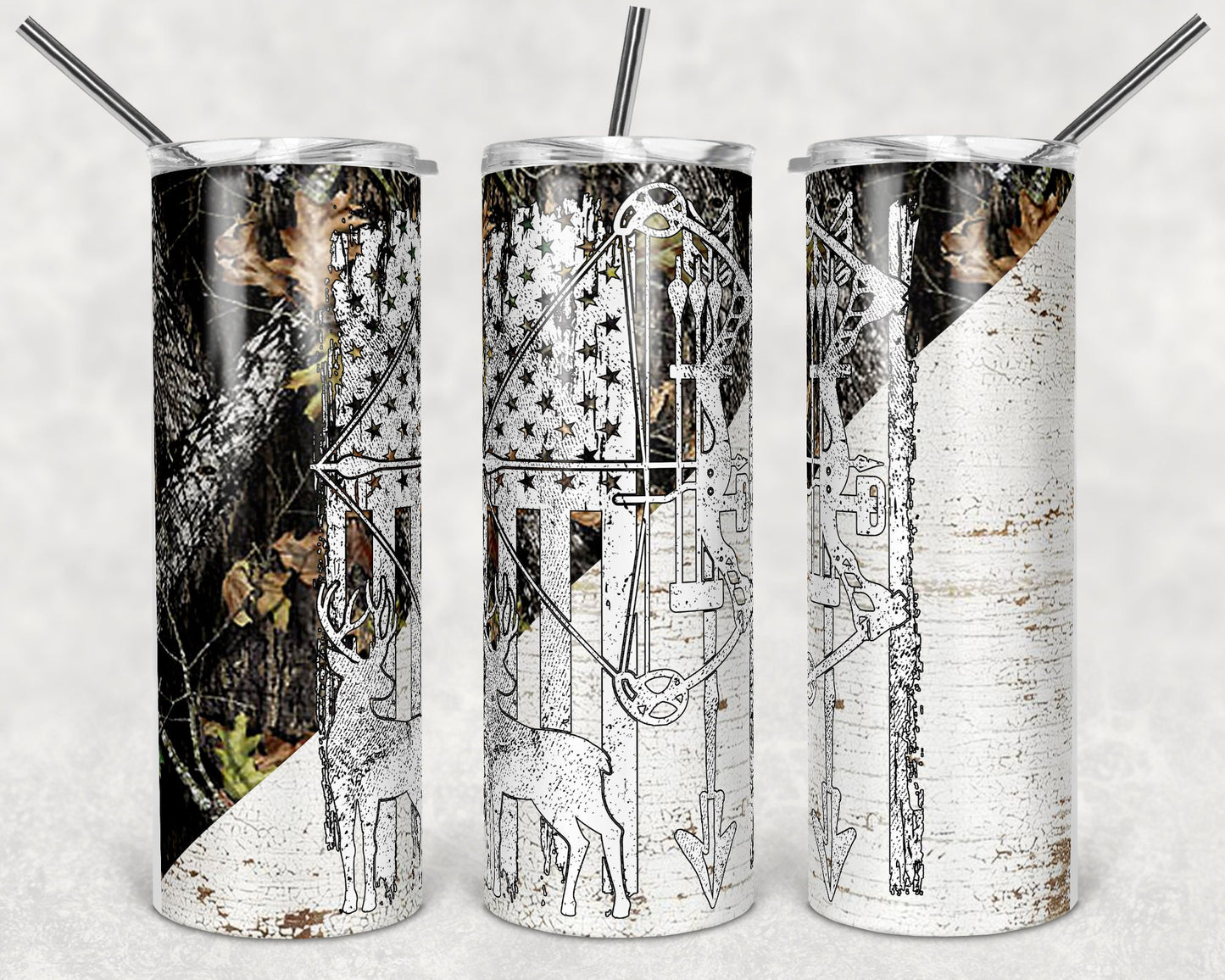 20 oz Skinny Tumbler Camp Deer Bow Hunting Sublimation Design Print Transfer
