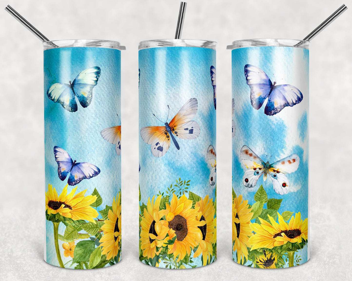 20 oz Skinny Tumbler School Butterflies and sunflowers Sublimation Design Print Transfer