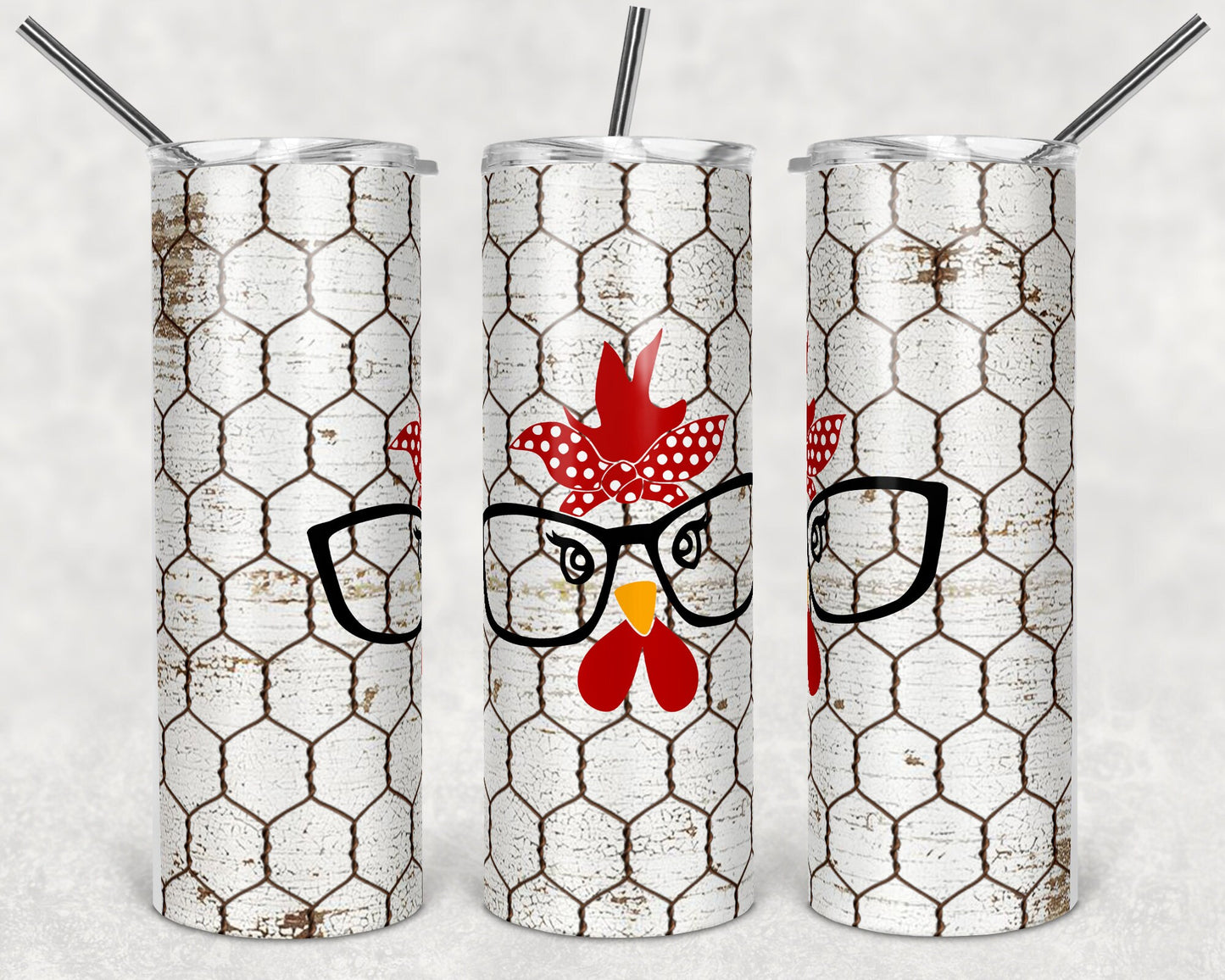 20 oz Skinny Tumbler Chicken Wire Chicken Face Sublimation Design Print Transfer