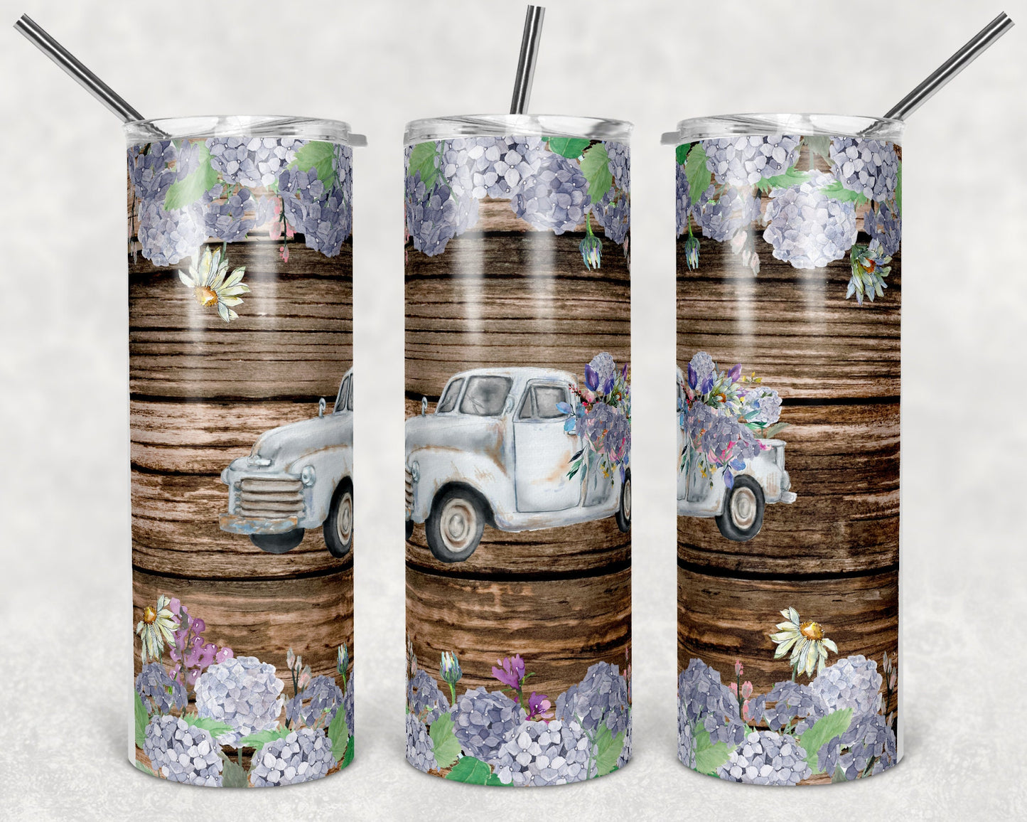 20 oz Skinny Tumbler Sublimation Design Template Floral Farmhouse Truck