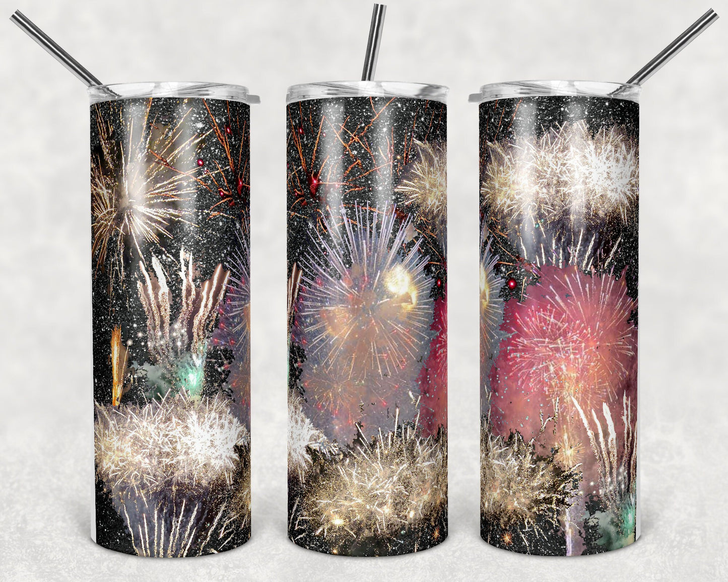 20 oz Skinny Tumbler Sublimation Design Template Fireworks Design