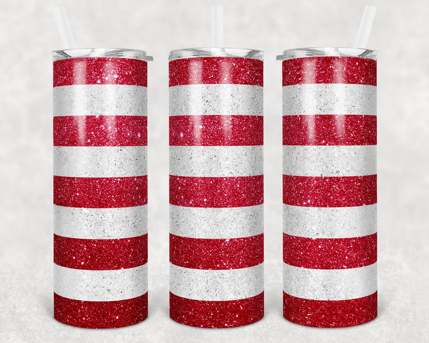20 oz Skinny Tumbler Red White Glitter Stripe Sublimation Design Print Transfer
