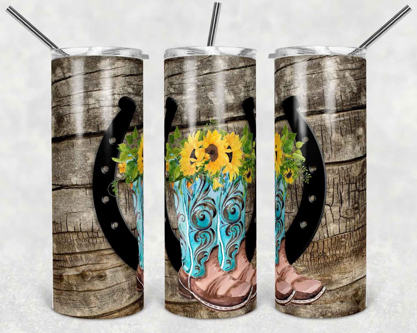 20 oz Skinny Tumbler Sublimation Design Template Cowboy Boot Western Design