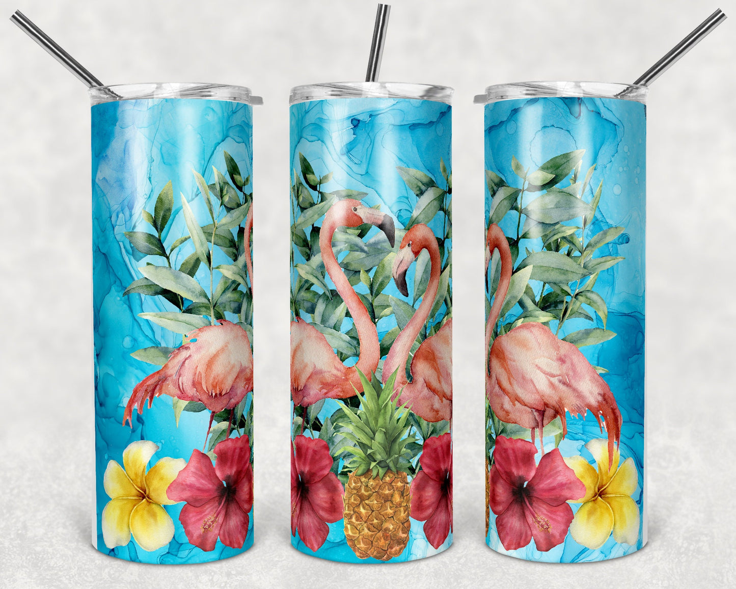 20 oz Skinny Tumbler Flamingo Sublimation Design Print Transfer