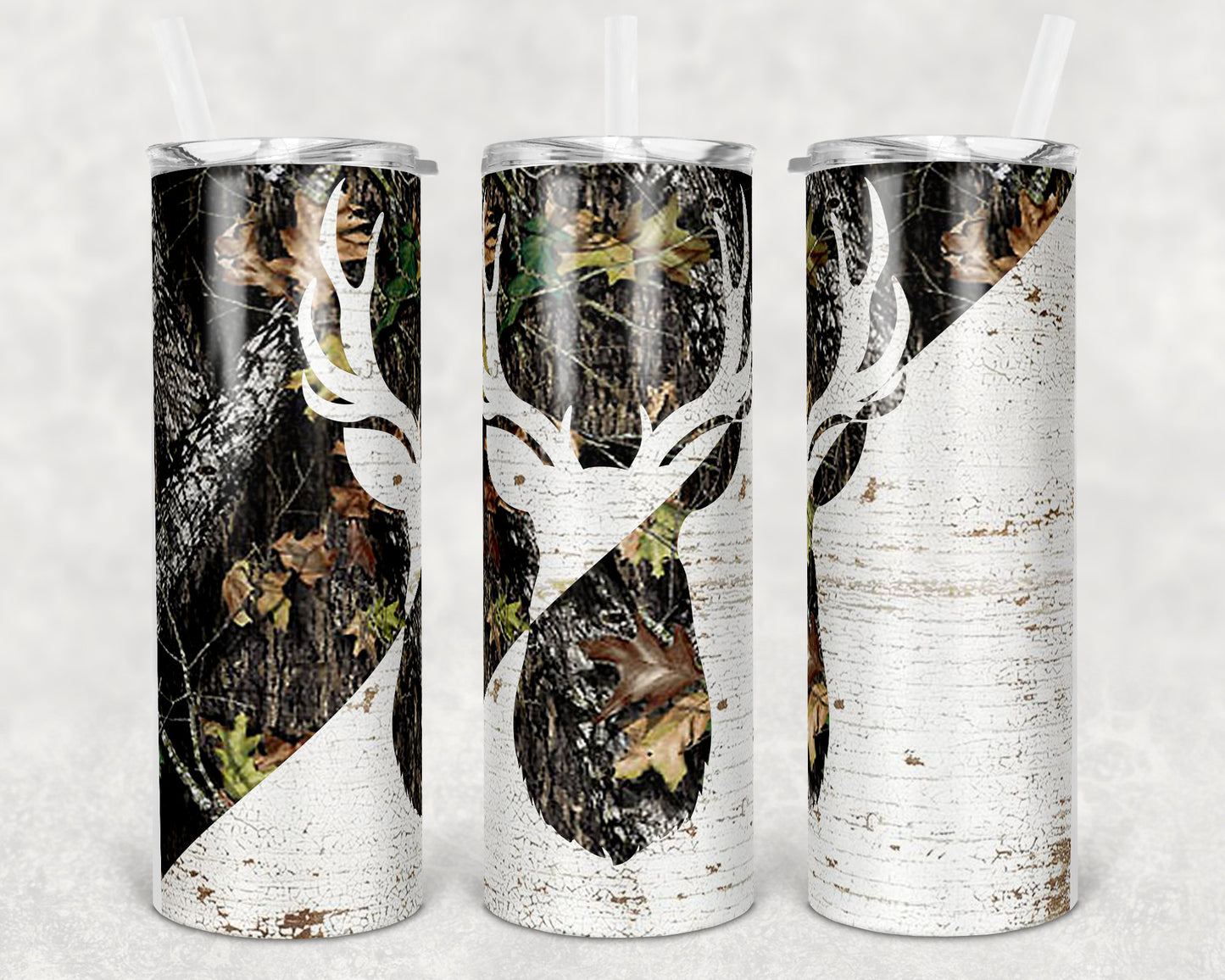 20 oz Skinny Tumbler Camp Deer Camo and Wood Sublimation Design Print Transfer