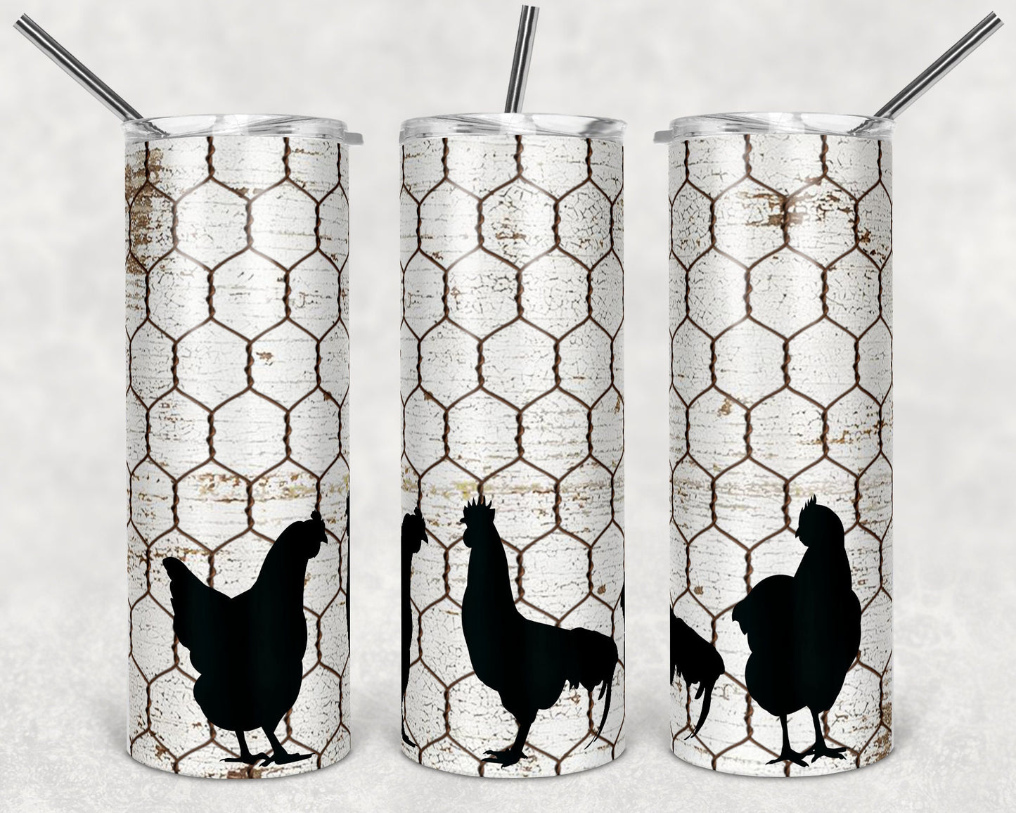 20 oz Skinny Tumbler Chicken Wire Chicken Farm Sublimation Design Print Transfer