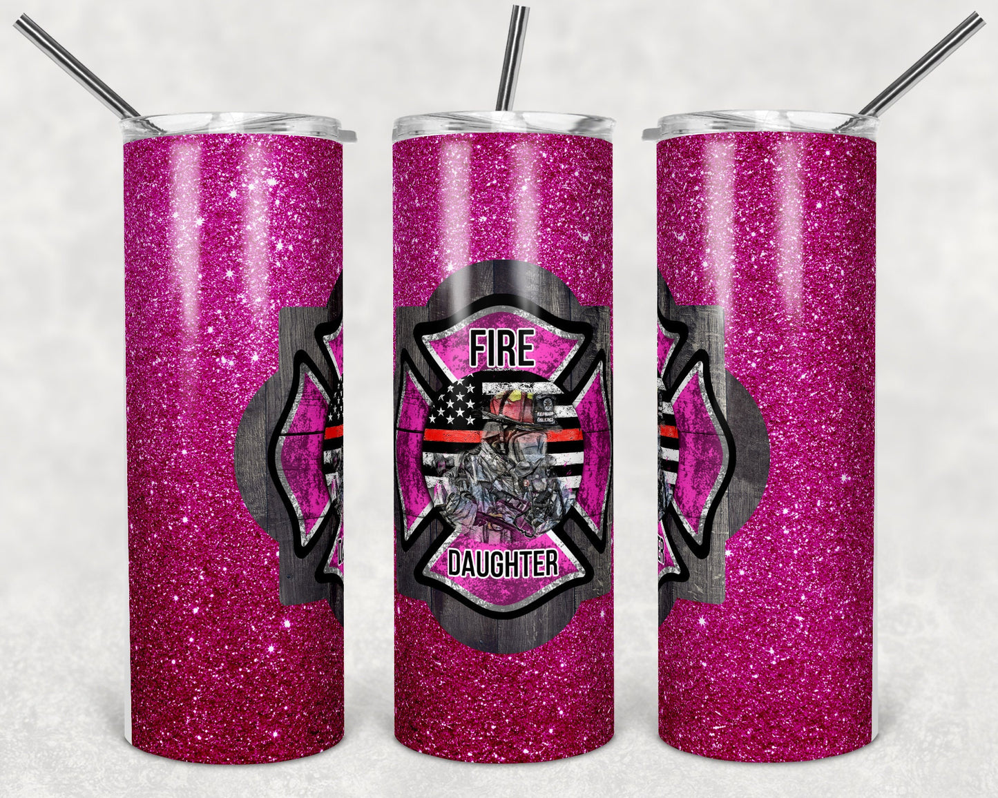 20 oz Skinny Tumbler Sublimation Design Template Pink Fire Daughter Design
