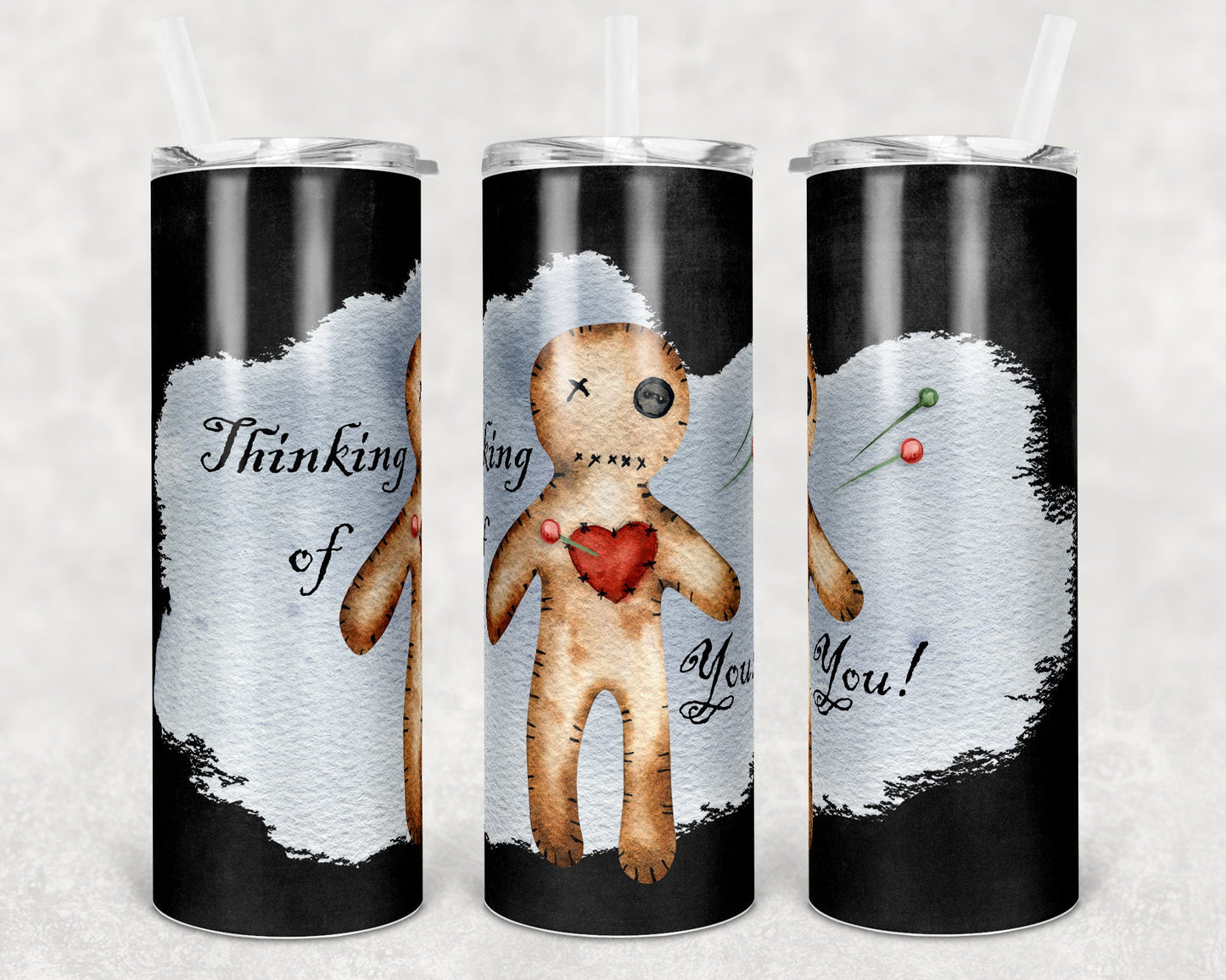 20 oz Skinny Tumbler Sublimation Design Thinking of You Doll Halloween Design Print Transfer