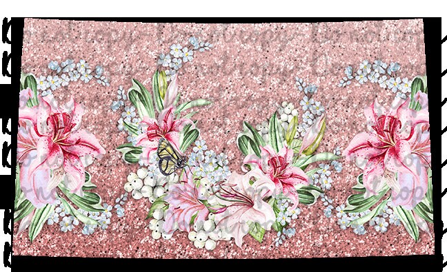 Kids water bottles Sublimation Design Pink Glitter Lily Design