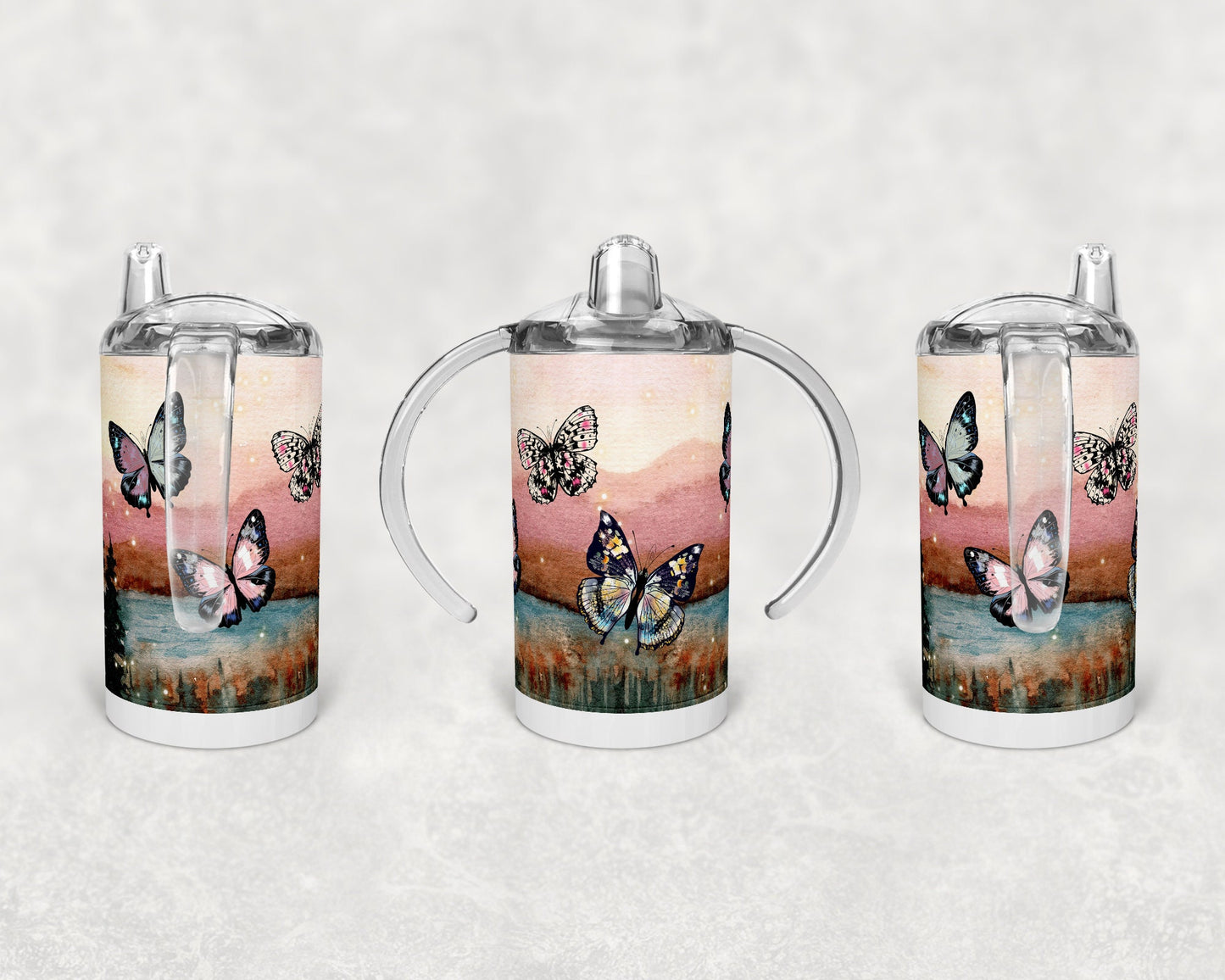 Straight Sippy Cup Sublimation Butterfly Twilight Fairy Dust Design Design