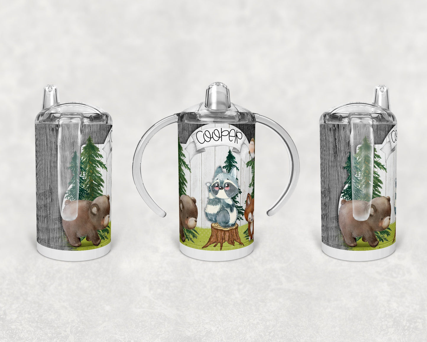 Straight Sippy Cup Sublimation Woodland Creatures Design