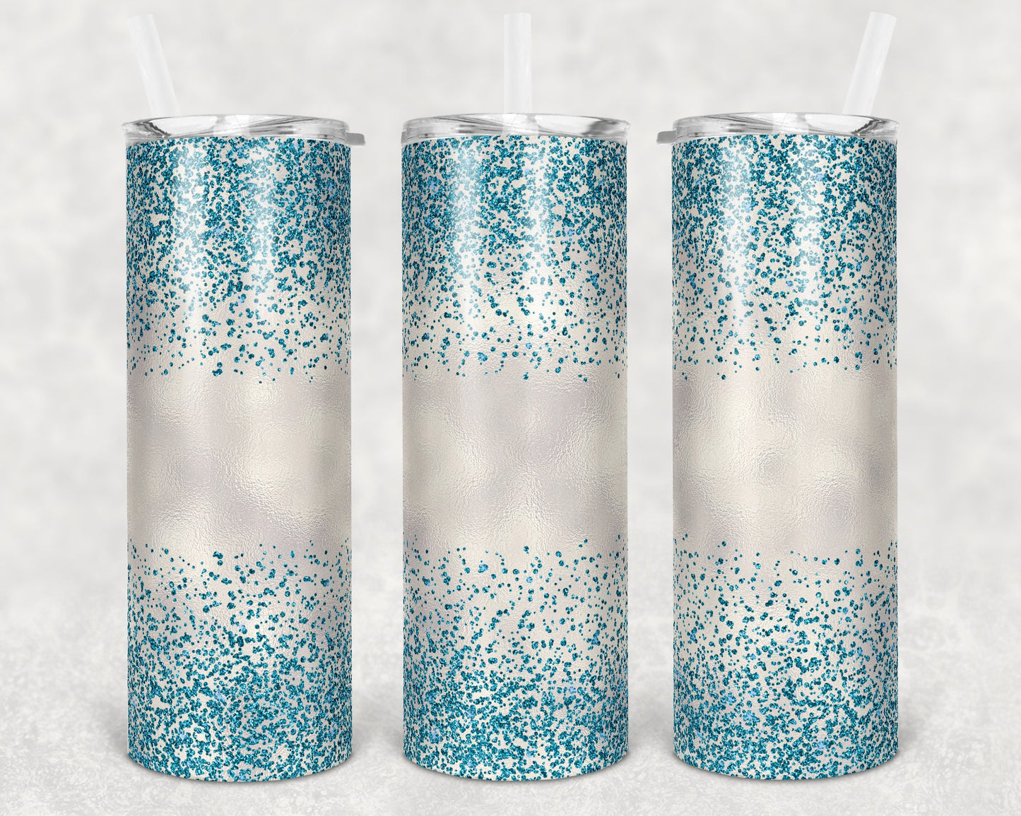 20 oz Skinny Tumbler Sublimation Design Template Glitter Confetti Aqua Teal Straight and Warped Design