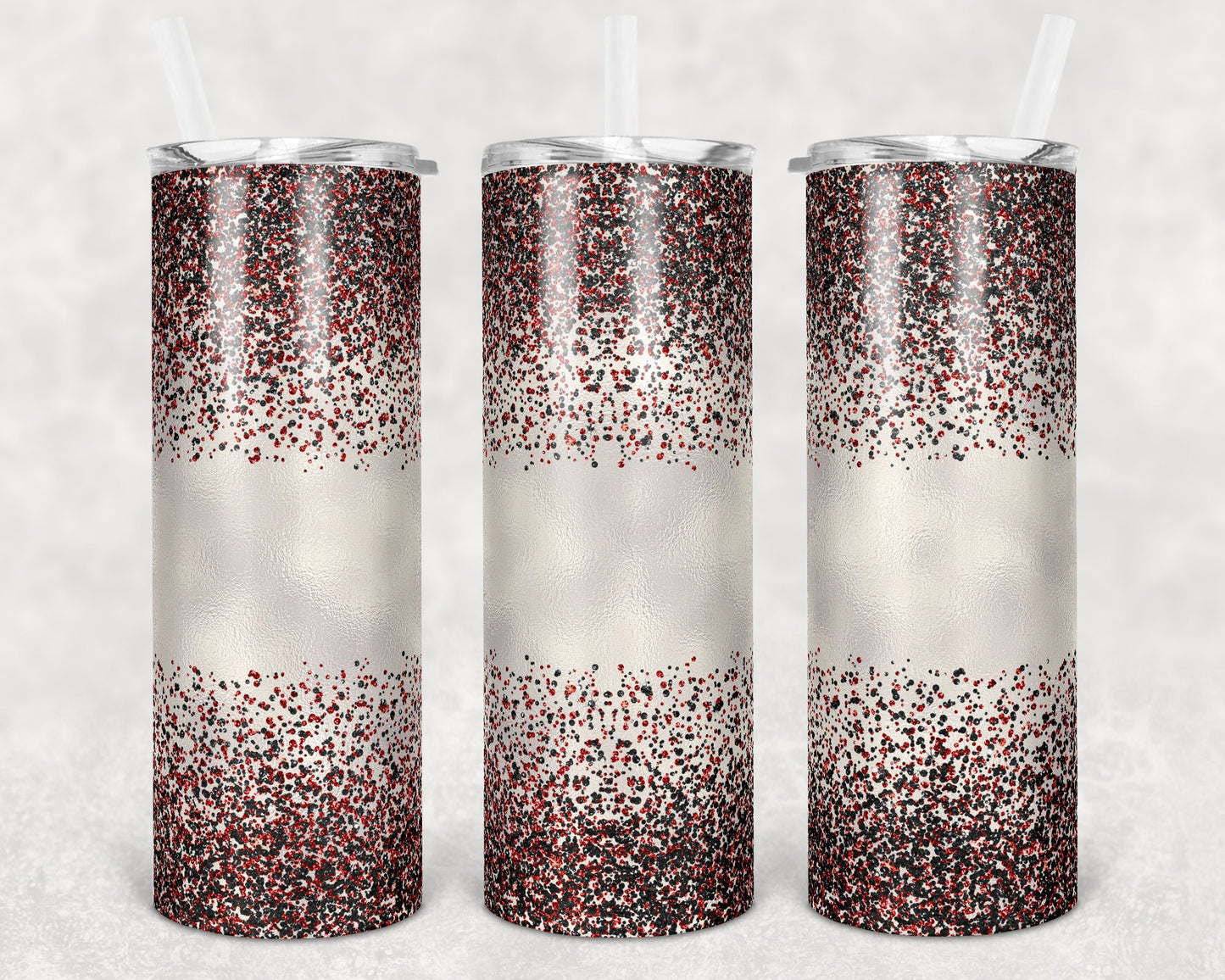 20 oz Skinny Tumbler Sublimation Design Template Glitter Confetti Black Red Straight and Warped Design