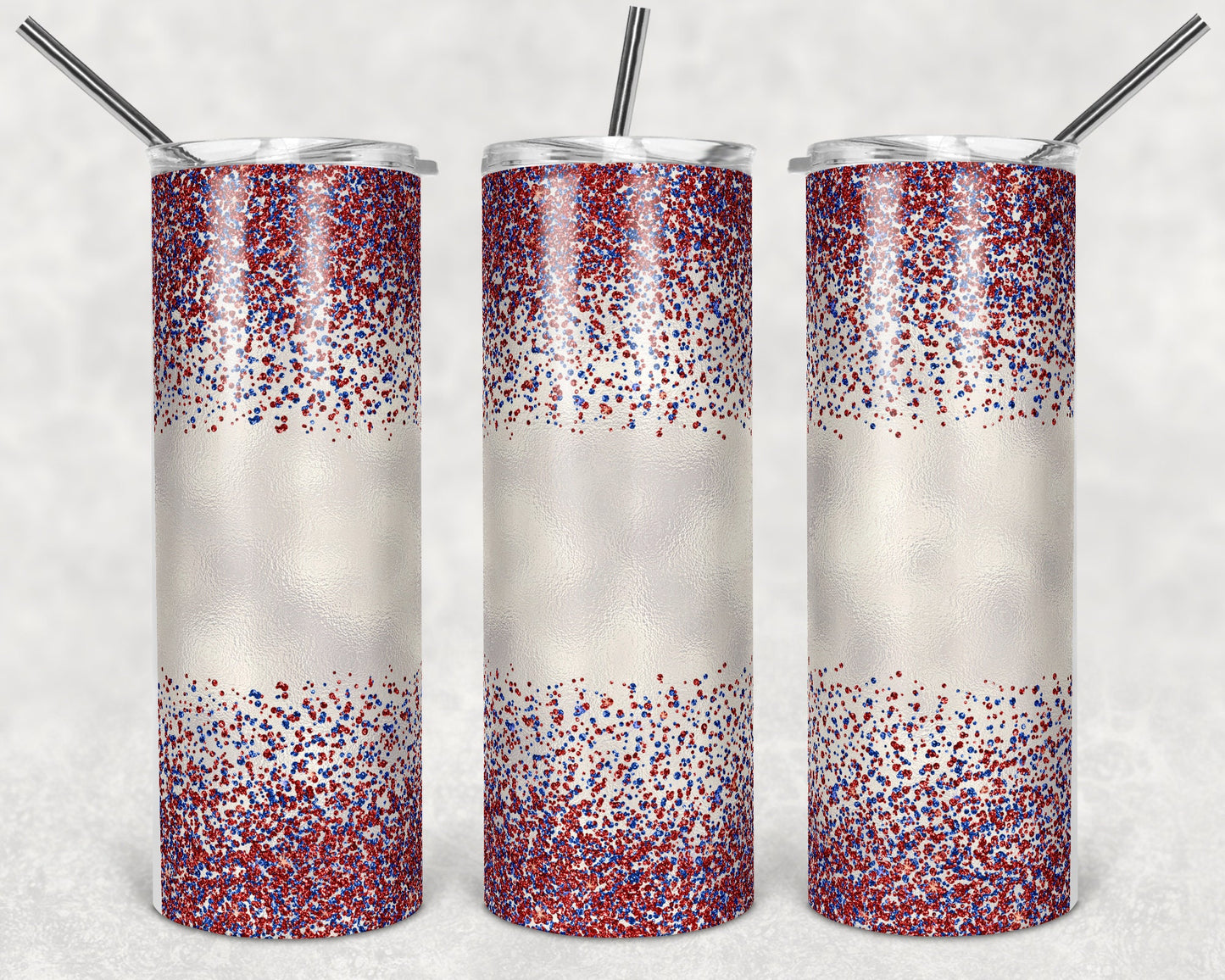 20 oz Skinny Tumbler Sublimation Design Template Glitter Confetti Blue Red Straight and Warped Design