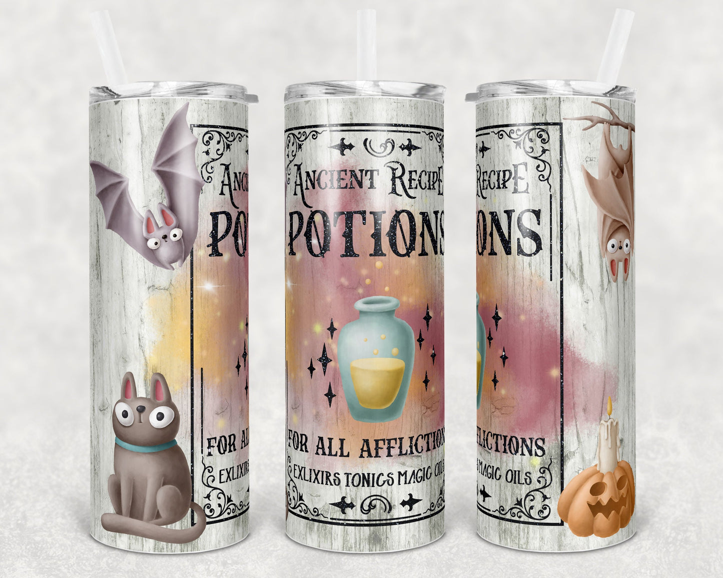 20 oz Skinny Tumbler Sublimation Design Ancient Potions Halloween Design Print Transfer