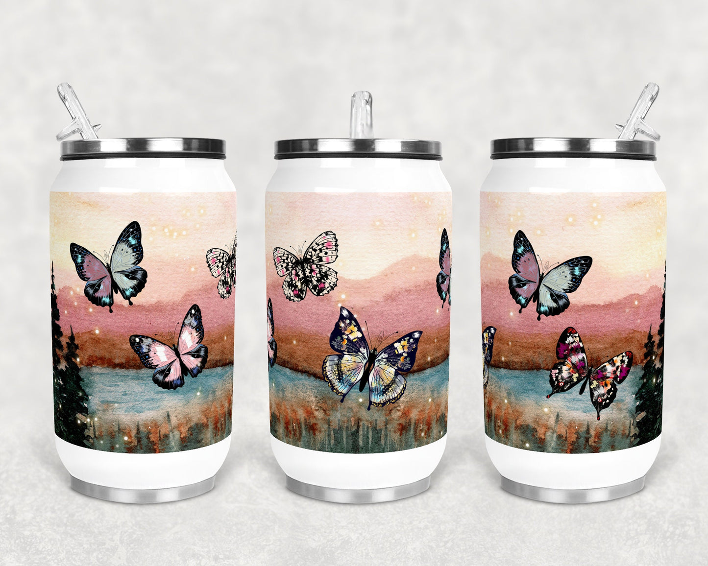 12 oz Sublimation Can Cup Butterfly Twilight Lake Sublimation Design Print Transfer
