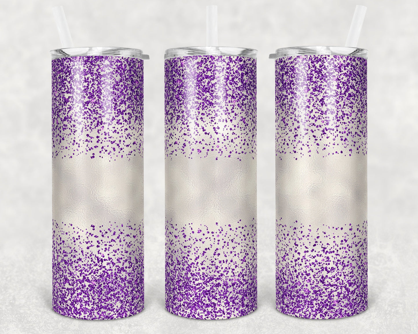 20 oz Skinny Tumbler Sublimation Design Template Glitter Confetti Purple Straight and Warped Design