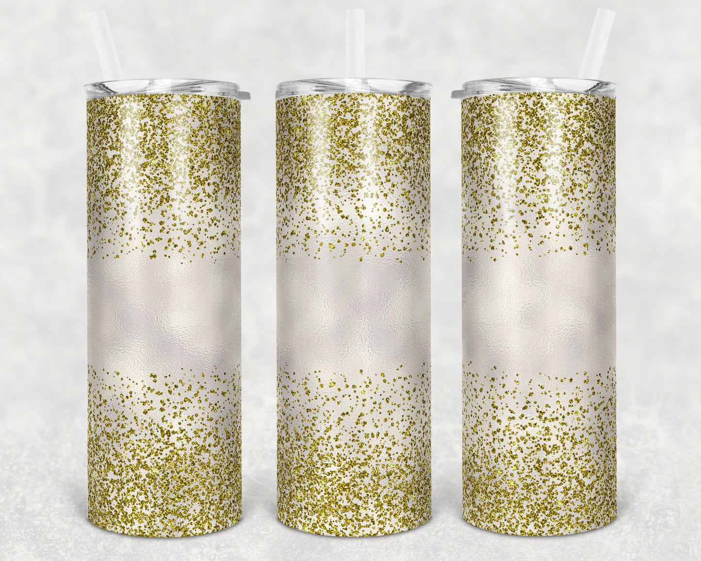 20 oz Skinny Tumbler Sublimation Design Template Glitter Confetti Yellow Straight and Warped Design