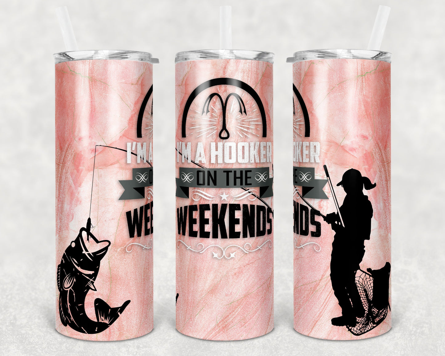 20 oz Skinny Tumbler Bass Fishing Weekend Hooker Sublimation Design Print Transfer