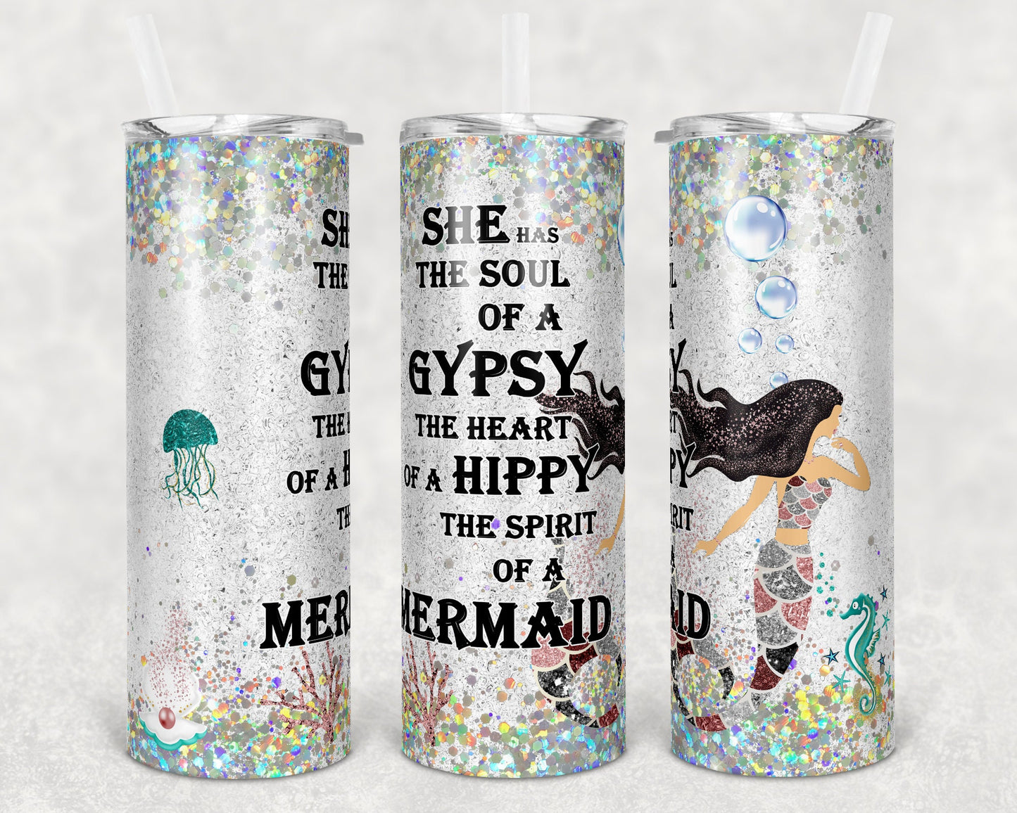 20 oz Skinny Tumbler Sublimation Design Template Mermaid Soul