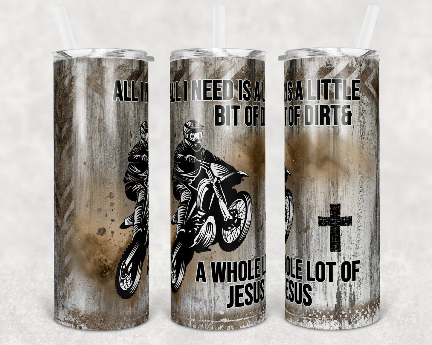 20 oz Skinny Tumbler Sublimation Design Template Dirt Bike and Jesus off road Print Transfer