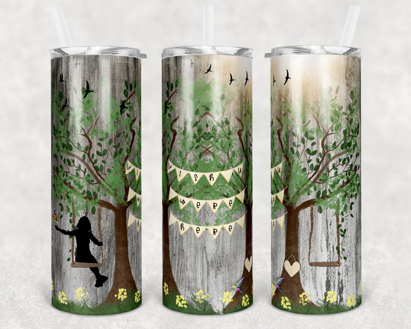 20 oz Skinny Tumbler Missing you Tree Swing Memorial Sublimation Design Print Transfer