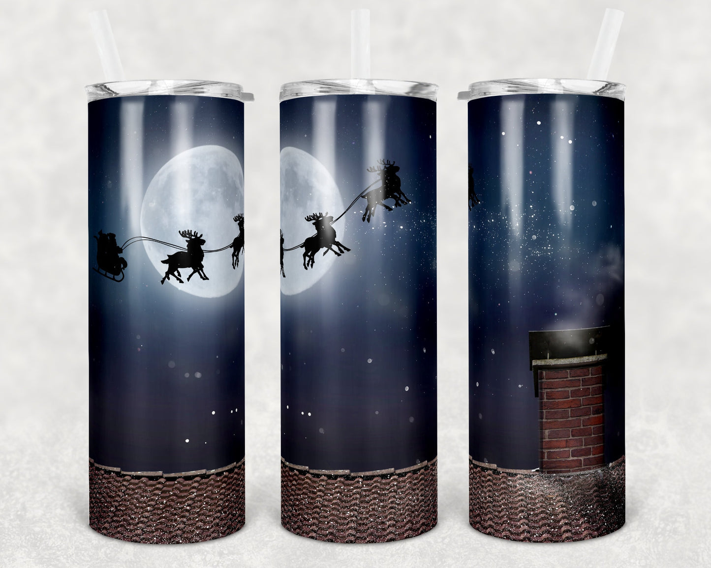 20 oz Skinny Tumbler Sublimation SEAMLESS Holiday Santa Roof Christmas Design Template Straight Warped