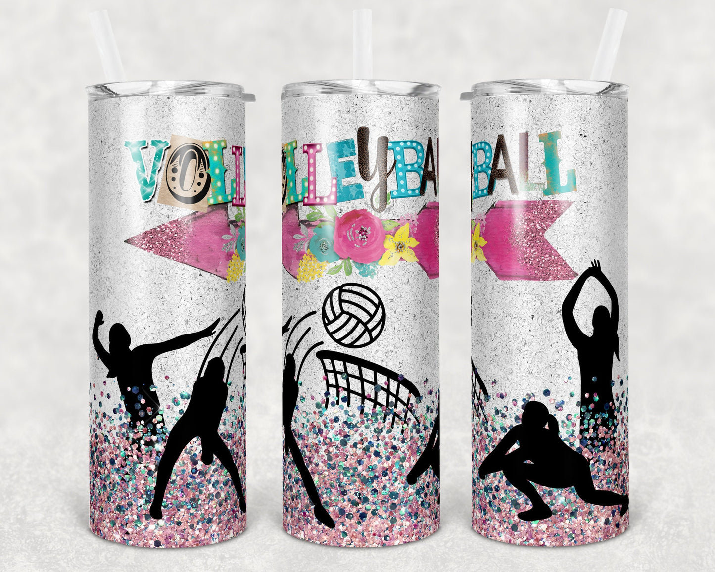 20 oz Skinny Tumbler Glitter Girls Volleyball Sublimation Design Print Transfer