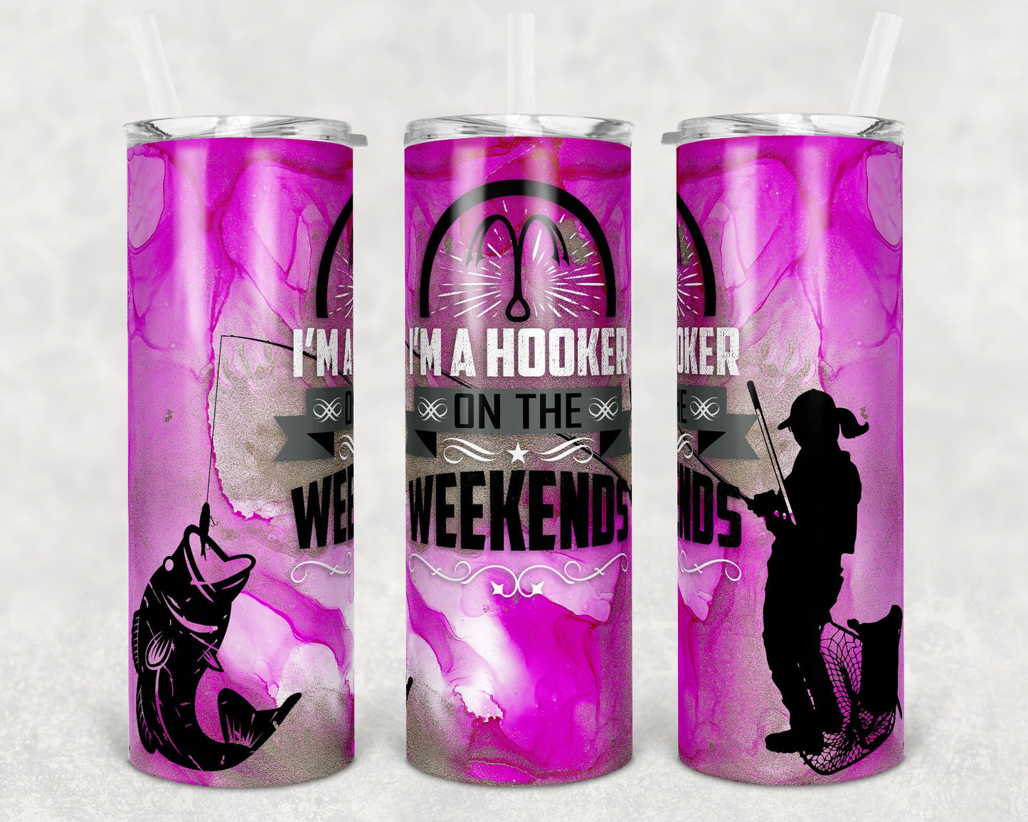 20 oz Skinny Tumbler Bass Fishing Weekend Hooker Sublimation Design Print Transfer