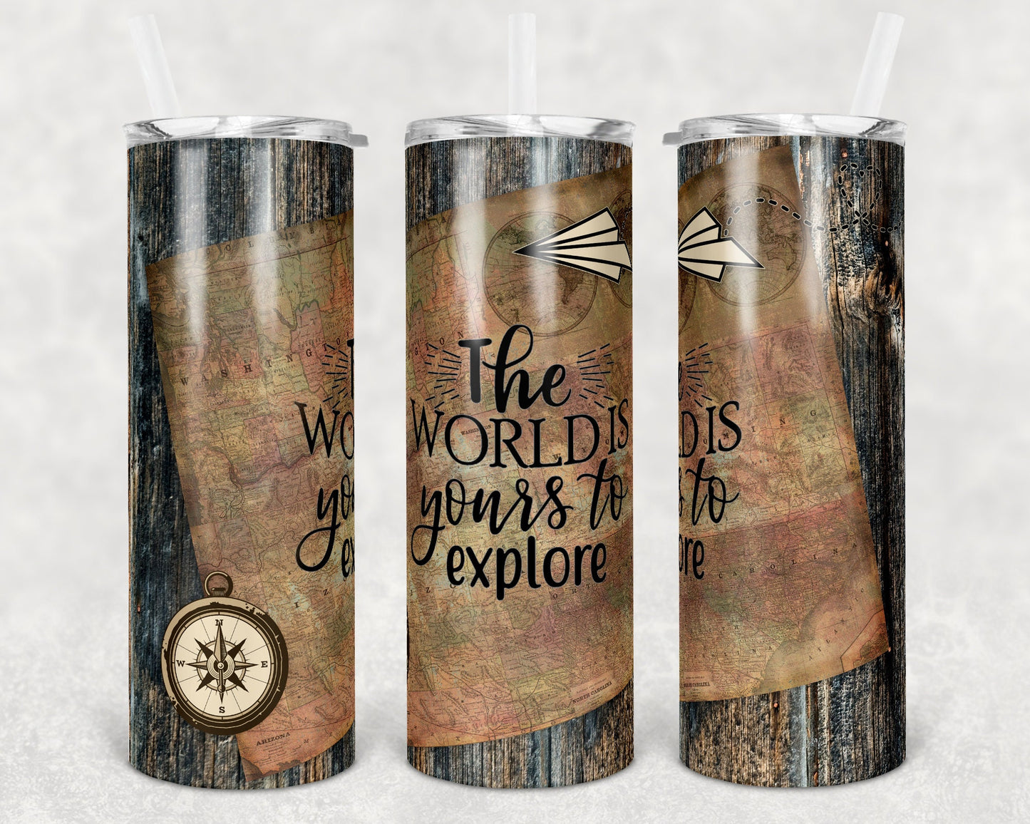 20 oz Skinny Tumbler Sublimation Design Template Travel World to Explore Print Transfer