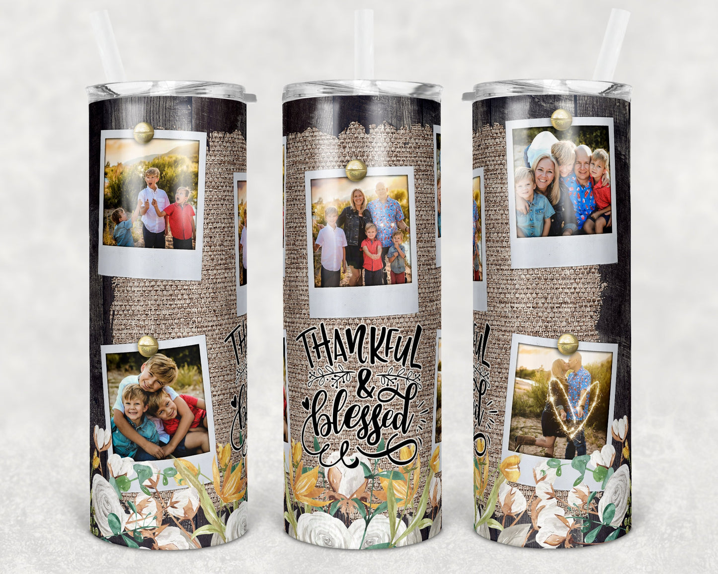 20 oz Skinny Tumbler Picture Frame Thankful and Blessed Sublimation Design