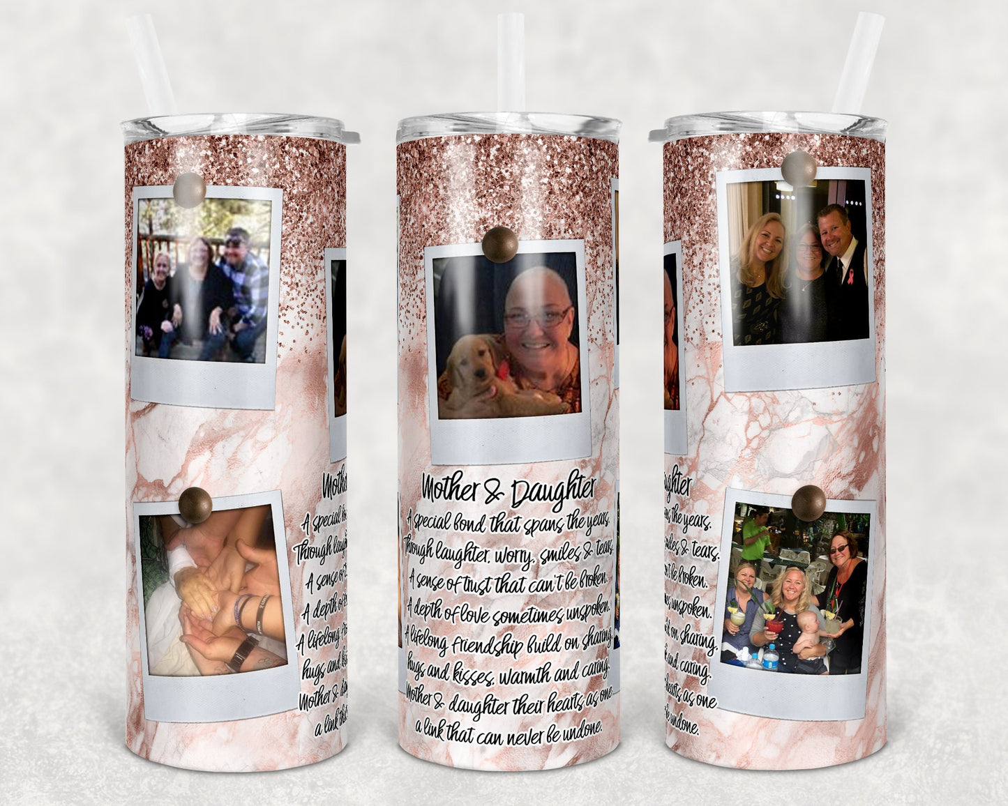 20 oz Skinny Tumbler Picture Frame Seamless Mother Daughter Marble Sublimation Design