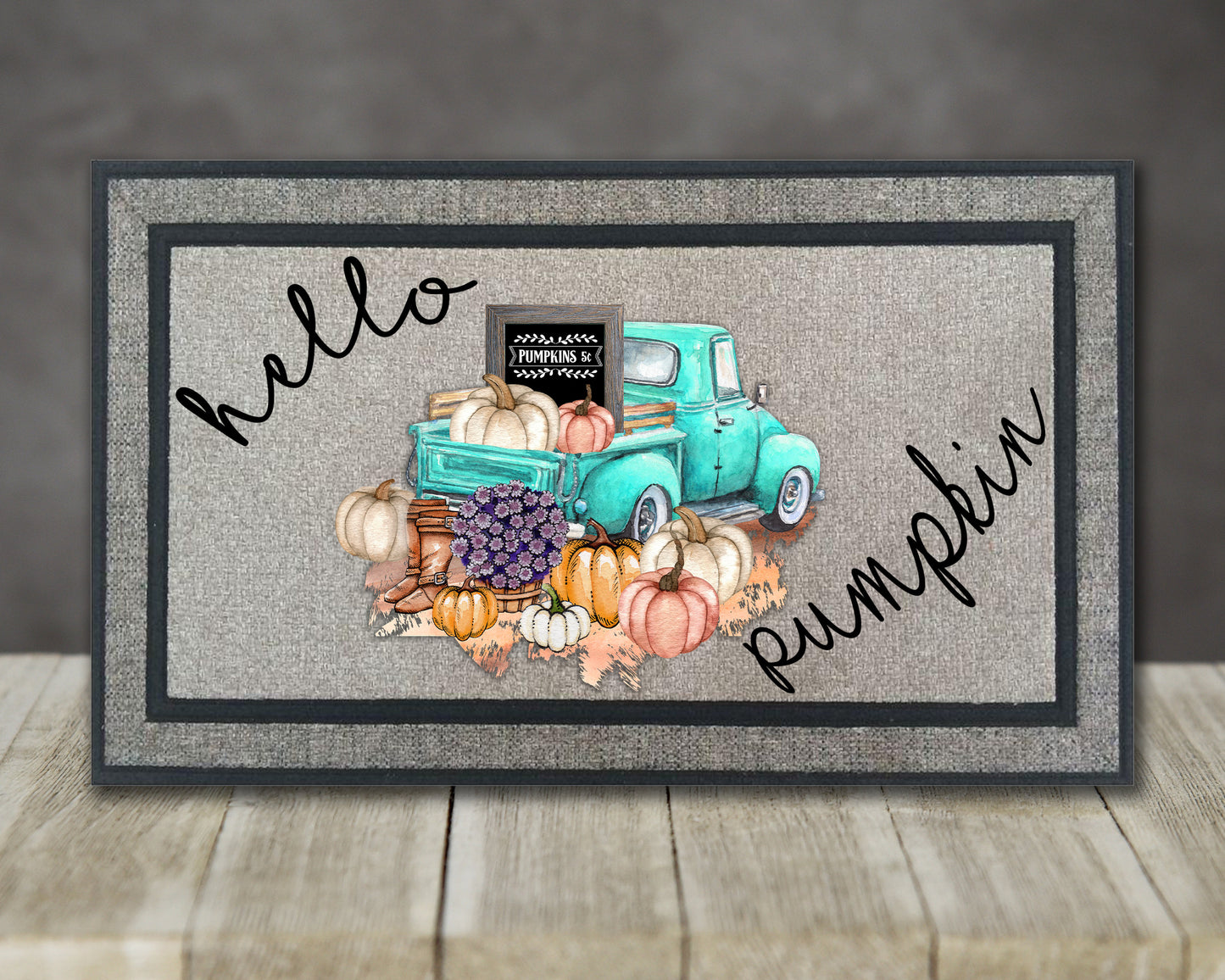 Sublimation Door Mat Design Fall Truck can also be used for Pillows Placemats Aprons Tote Bags and Towels