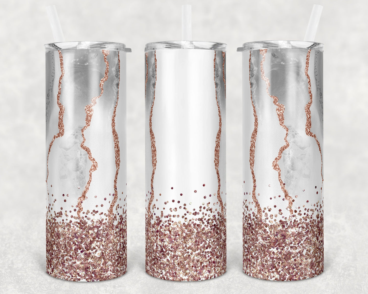 20 oz Skinny Tumbler Sublimation Design Template Rose Gold Glitter Marble Design