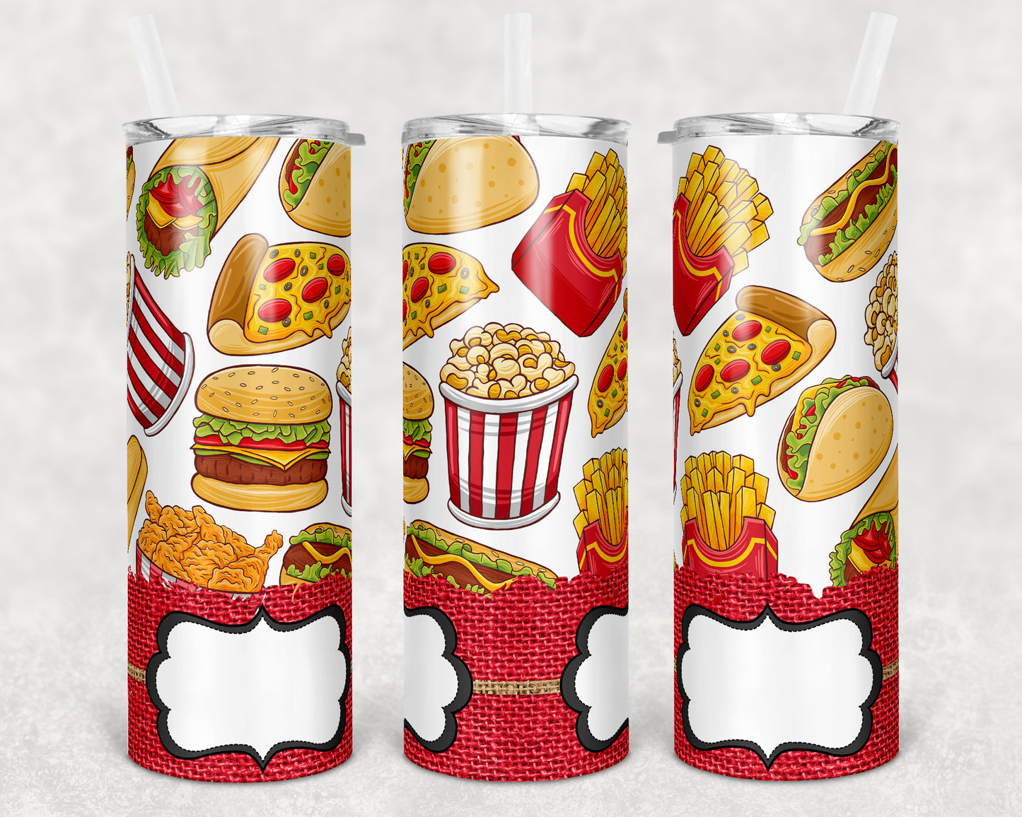 20 oz Skinny Tumbler Sublimation Fast Food Burlap Lunch Lady Design Template Straight Warped