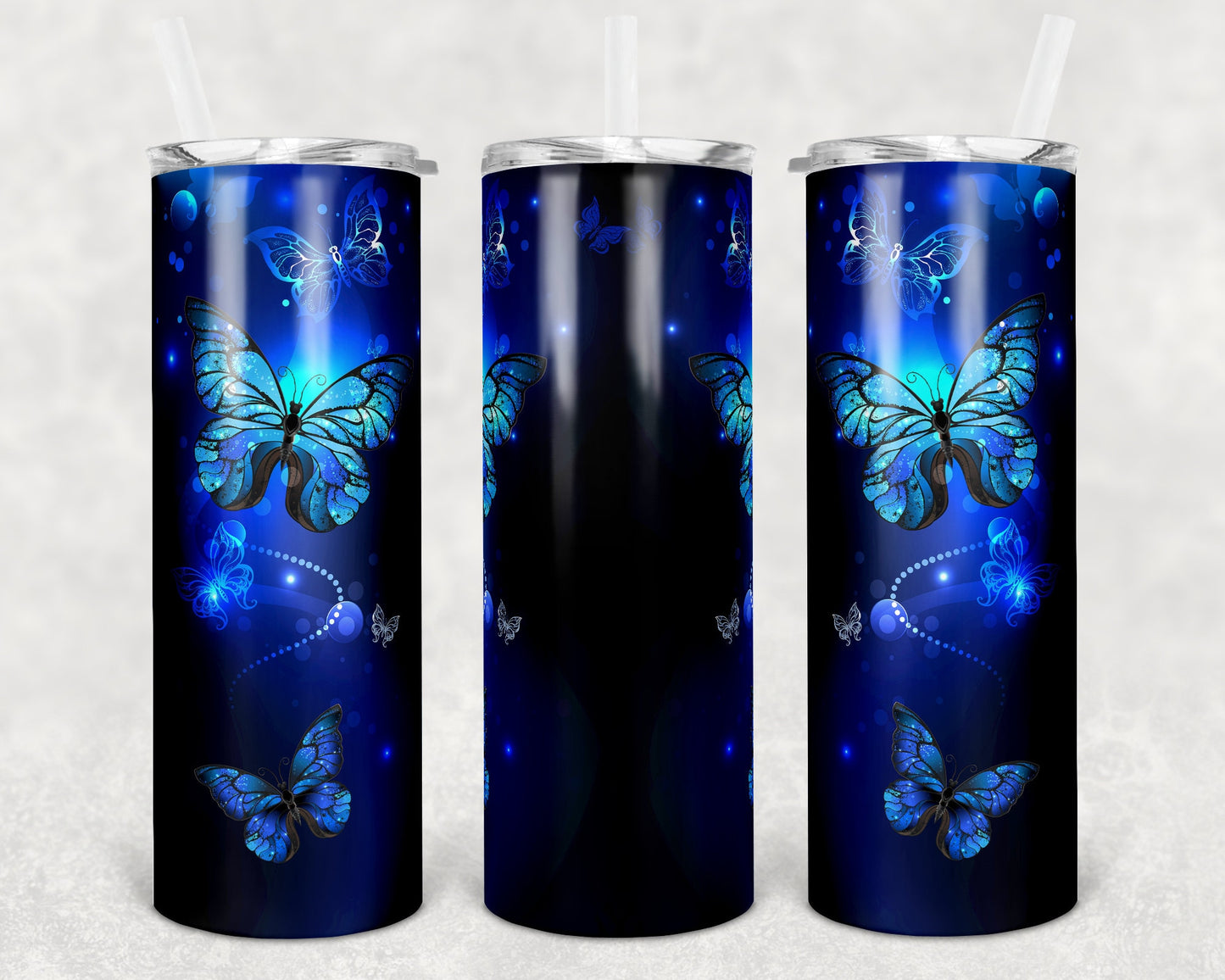 20 oz Skinny Tumbler Memorial Butterfly Black and Blue Sublimation Design