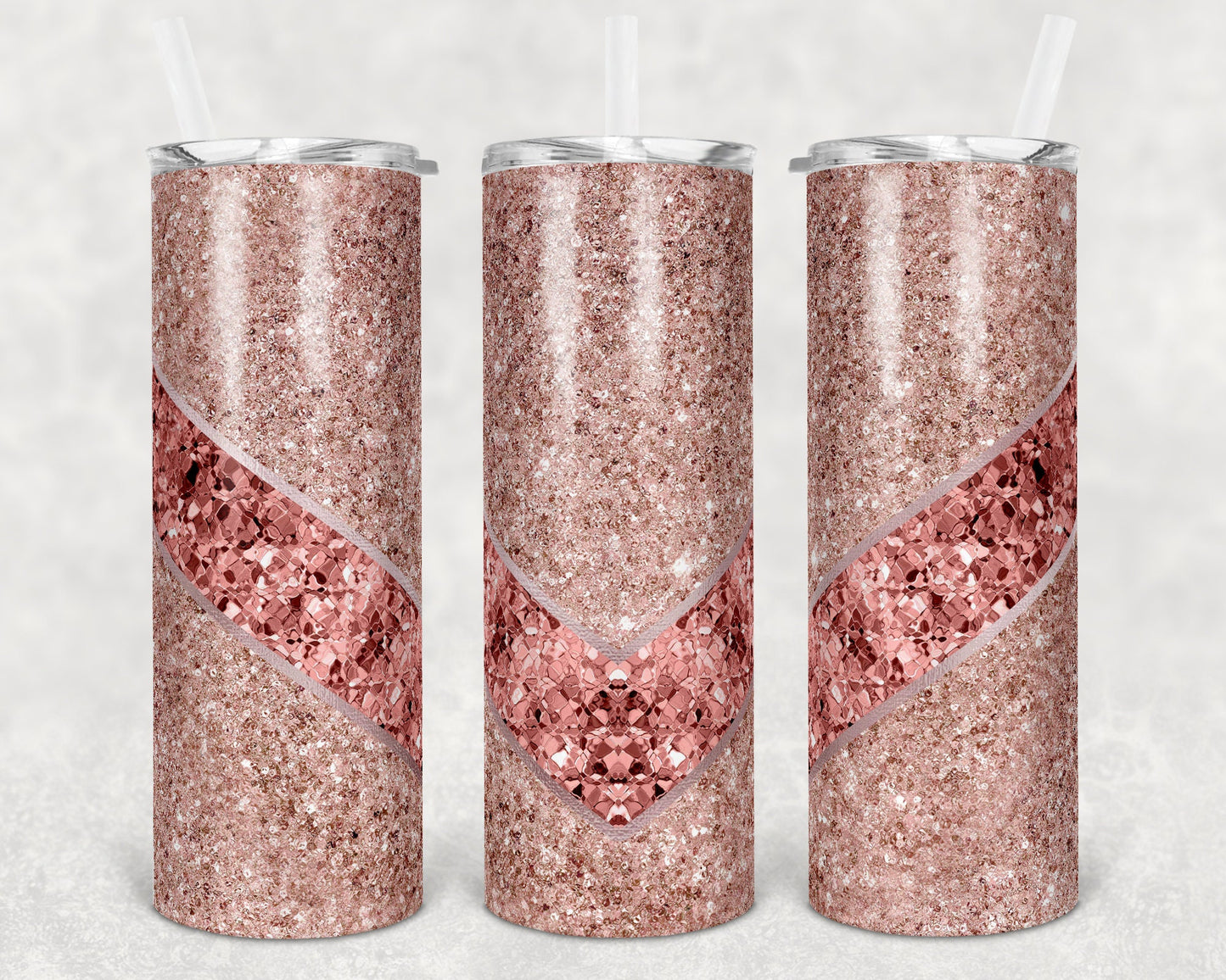 20 oz Skinny Tumbler Sublimation Design Template Glitter Rose Gold V Foil Straight and Warped Design