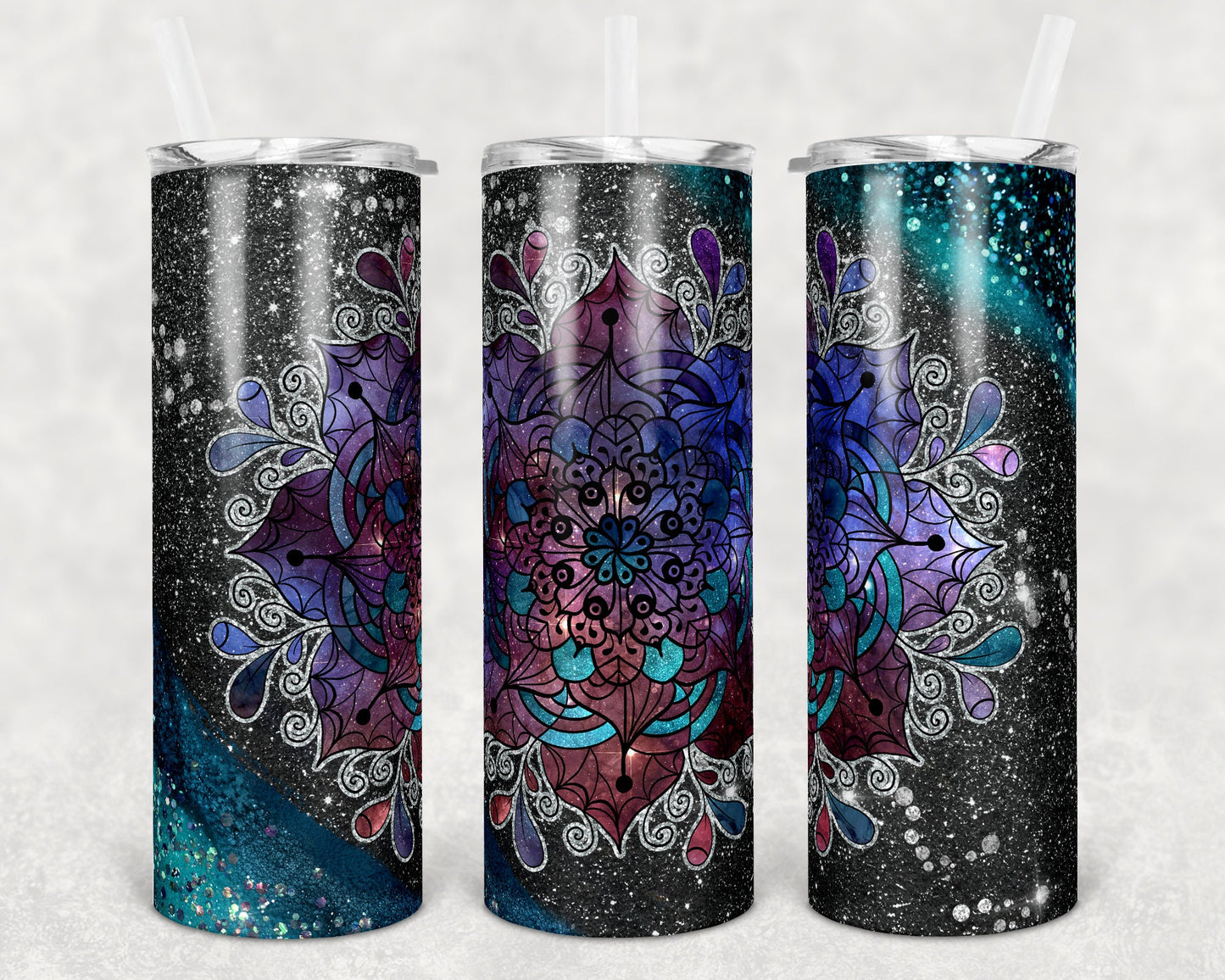 20 oz Skinny Tumbler Sublimation Template Glitter Mandala Pretty Straight and Warped Design