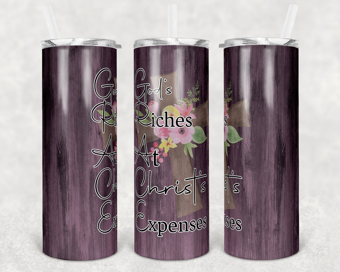 20 oz Skinny Tumbler Sublimation Design Template Grace Faux Wood Cross Religous Design Inst tumblers