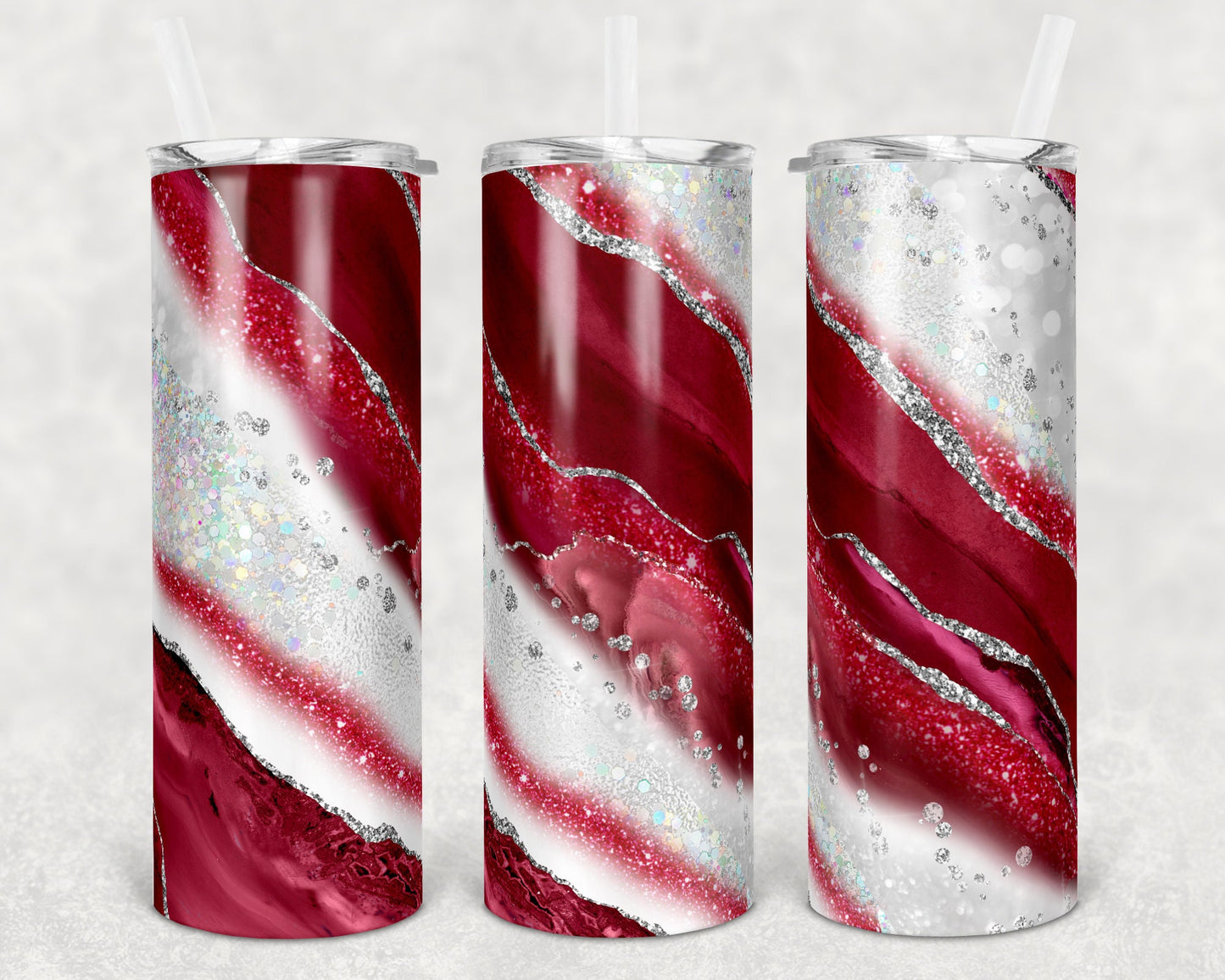 20 oz Skinny Tumbler Sublimation Template Agate Milky Way Red Straight and Warped Design