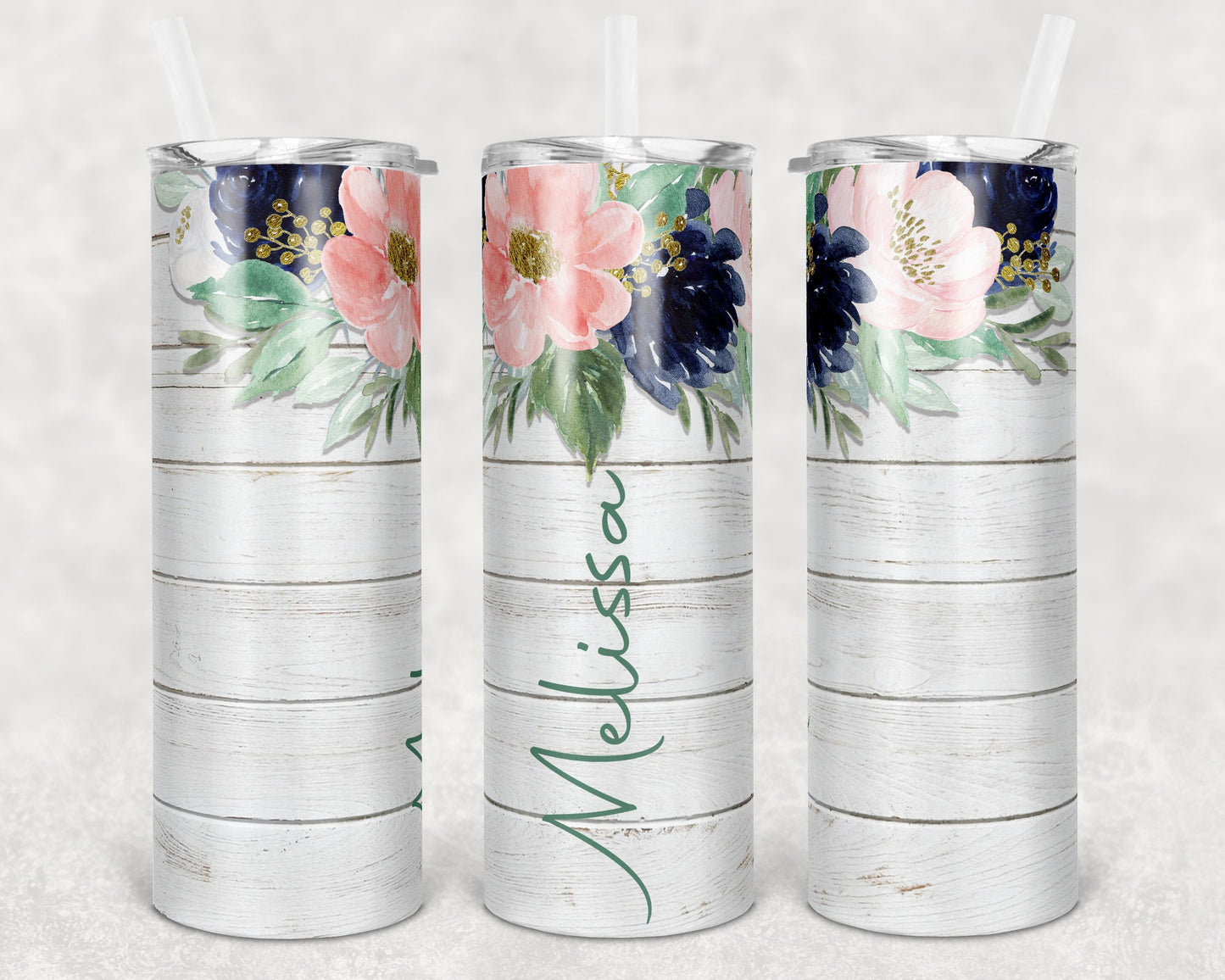 20 oz Skinny Tumbler Wood Flower Floral Sublimation Design Print Transfer
