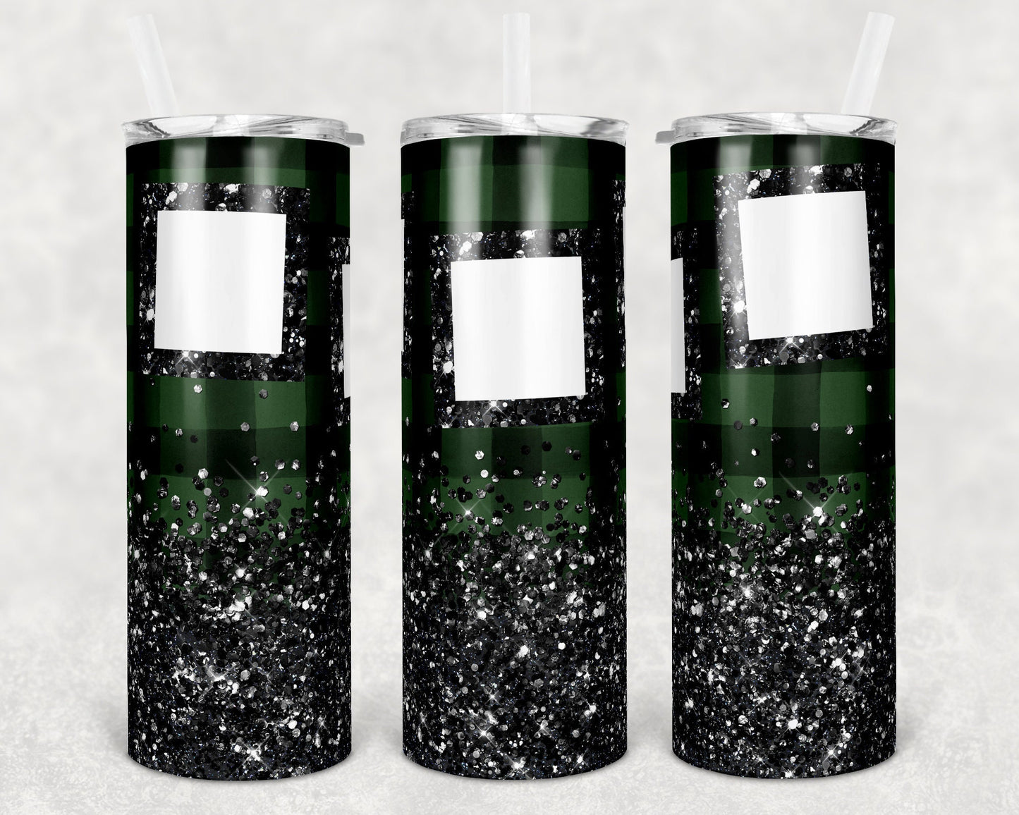 20 oz Skinny Tumbler Sublimation Template Green Buffalo Glitter Photo Design