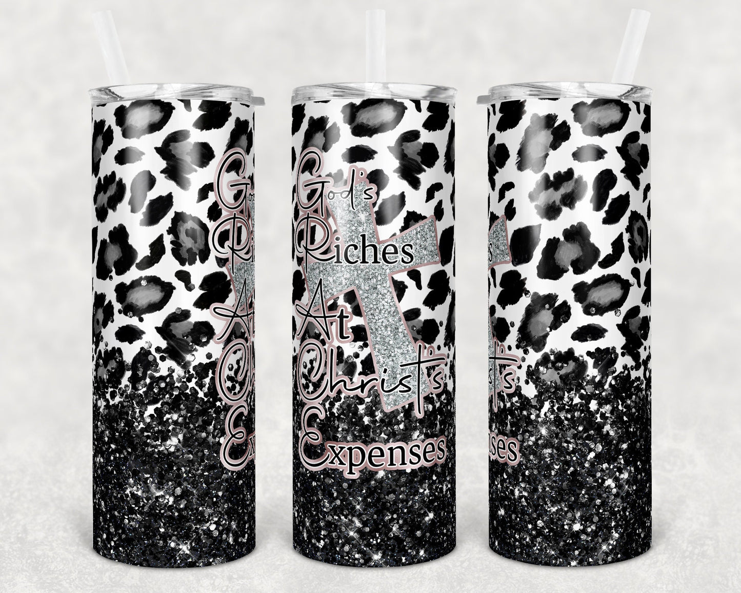 20 oz Skinny Tumbler Sublimation Design Template Grace White Black Leopard Glitter Design Inst tumblers