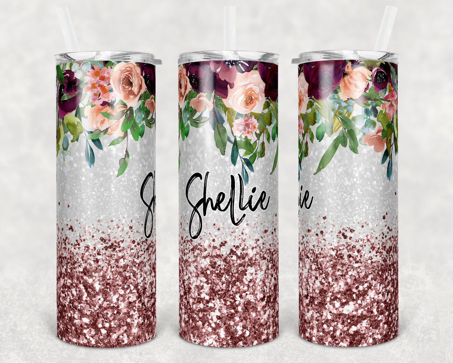 20 oz Skinny Tumbler Sublimation Design Template Floral Rose Gold Glitter Design Inst tumblers