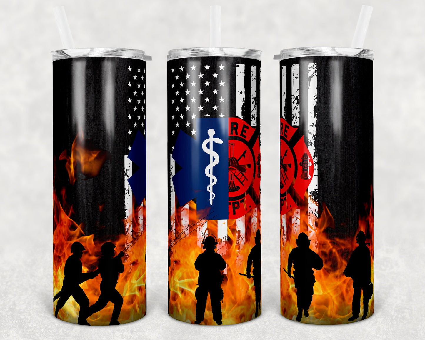 20 oz Skinny Tumbler Sublimation Design Template Firefighter Fire Dept EMS Design