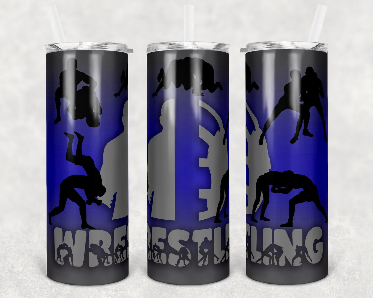 20 oz Skinny Tumbler Monoggram Wrestling Image Sublimation Design Print Transfer