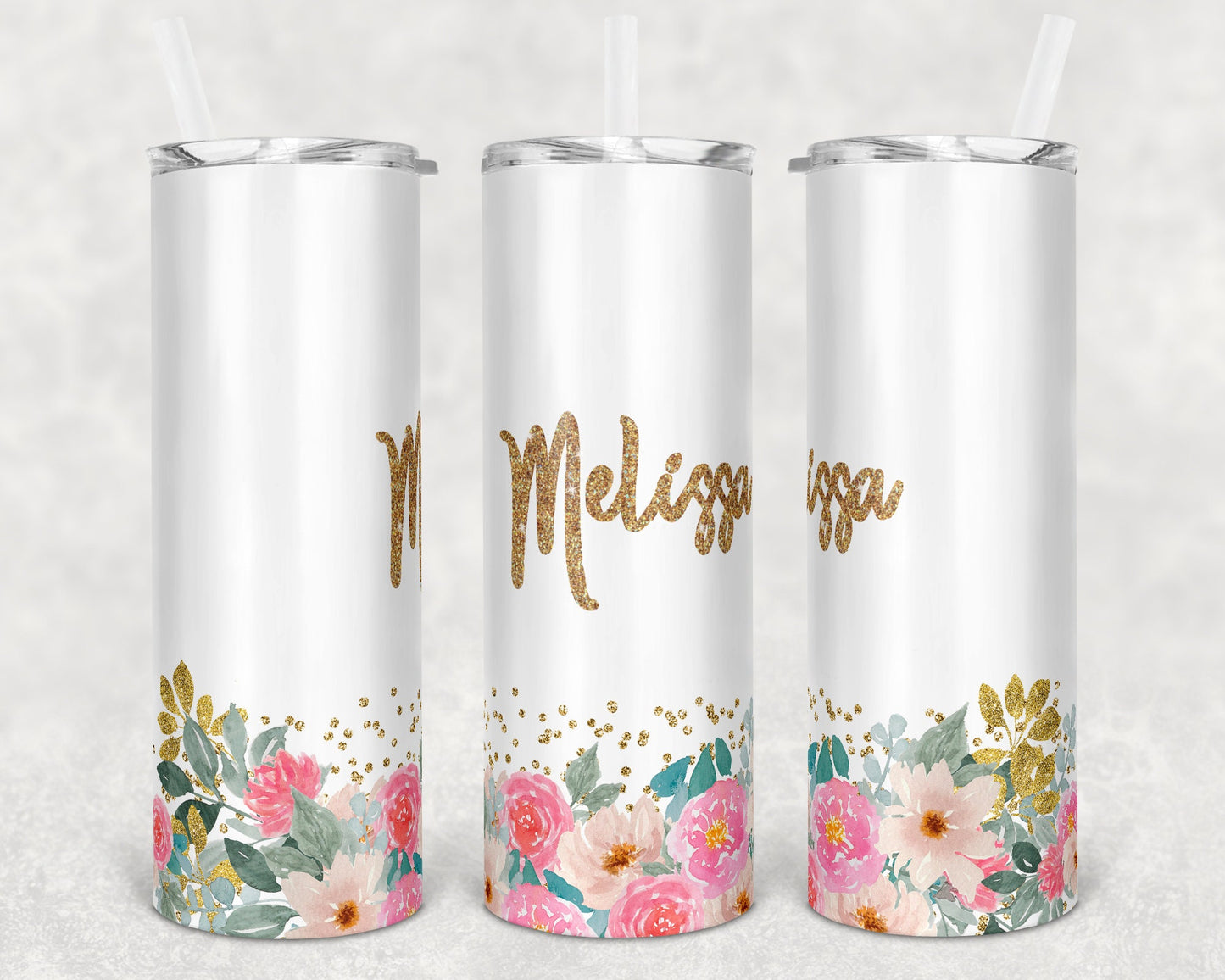 20 oz Skinny Tumbler Pink Gold Flower Floral Sublimation Design Print Transfer
