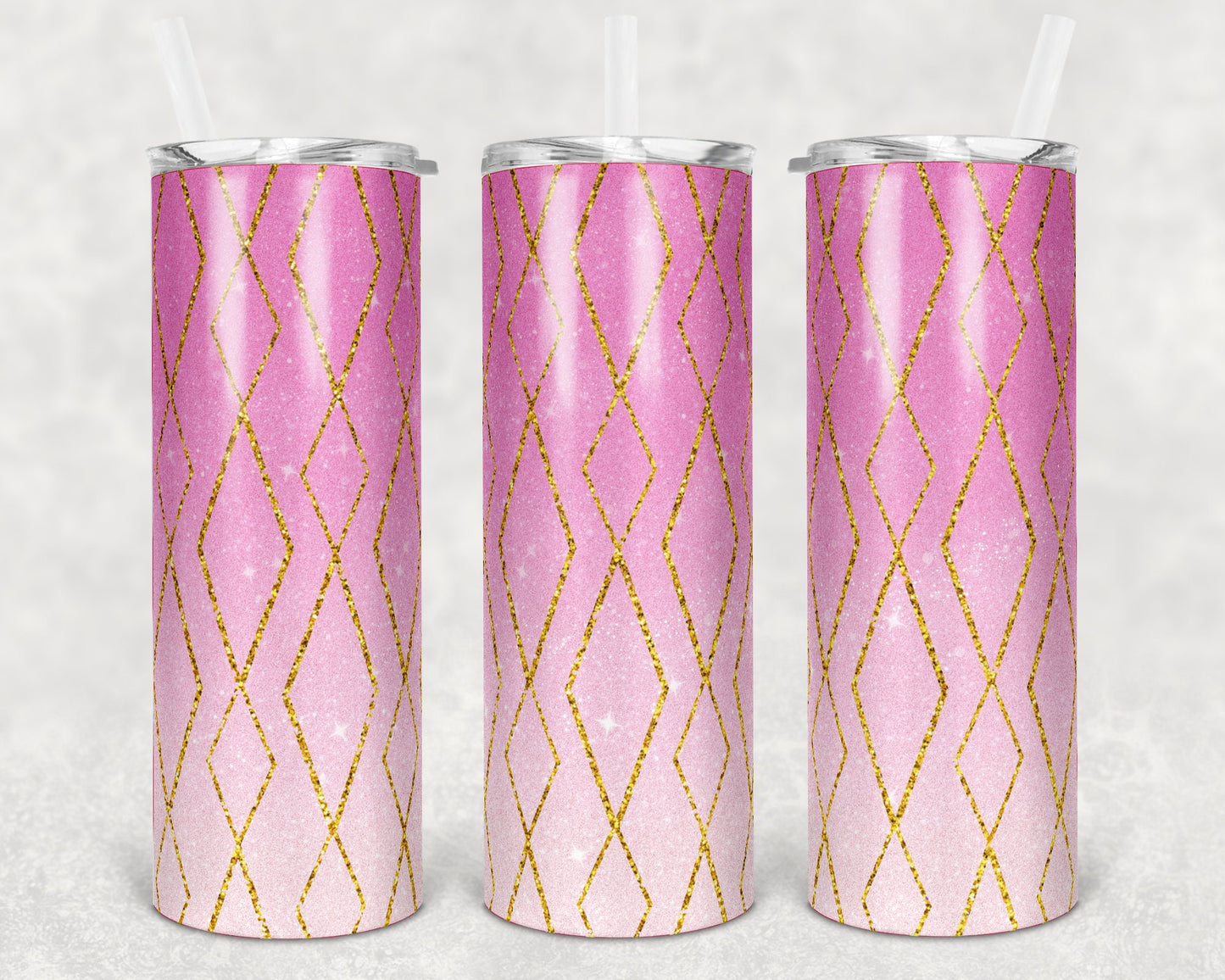 20 oz Skinny Tumbler Sublimation Design Template Glitter Ombre Pink Diamond Straight and Warped Design